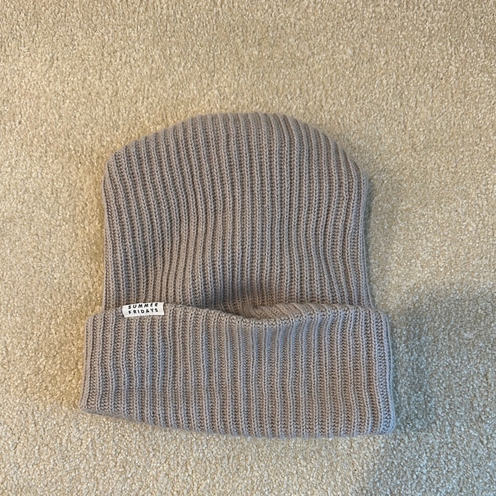 Summer Fridays Ribbed Knit Beanie - Taupe